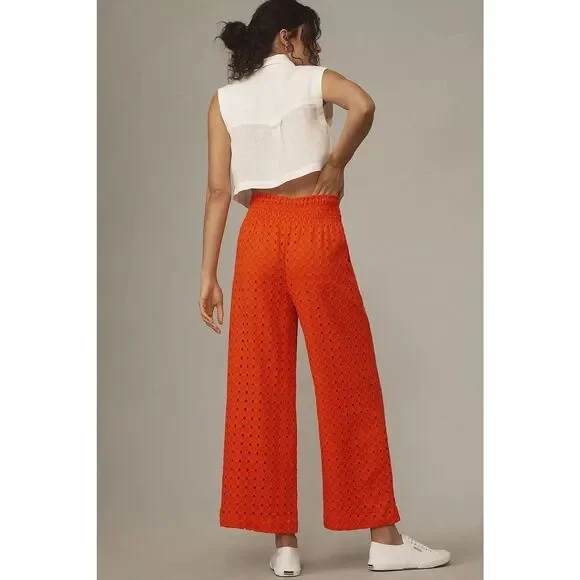 New Anthropologie Maeve Eyelet Wide-Leg Pants Sz XS